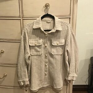 Chic Cream Checkered Women's Button Down Shirt